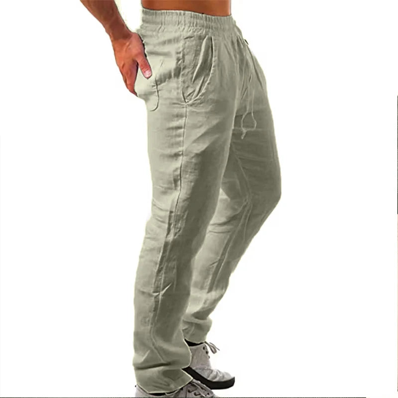 Men’s Cotton Summer Trousers – Lightweight Relaxed Fit Drawstring Trousers with Pockets