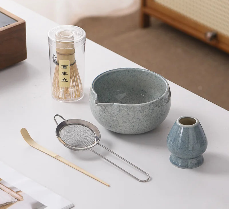 Matcha Tea Set – 5-Piece Japanese Style Whisk Bowl Scoop & Sieve Kit