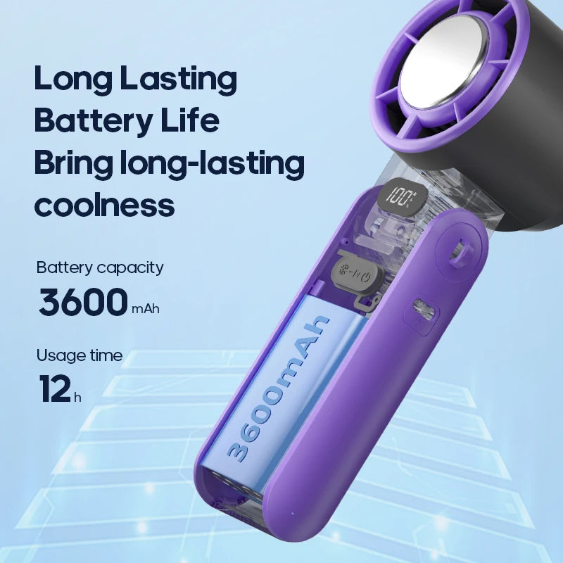 Portable Rechargeable Handheld Fan – 12-Hour Mini Cooling Fan with Adjustable Speeds