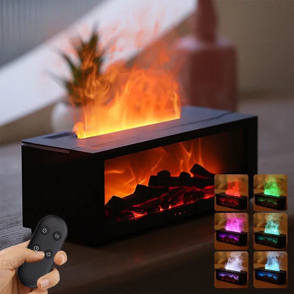 Flame Effect Aroma Diffuser Humidifier with Remote – 150ml LED Fireplace Mist Maker & Night Light
