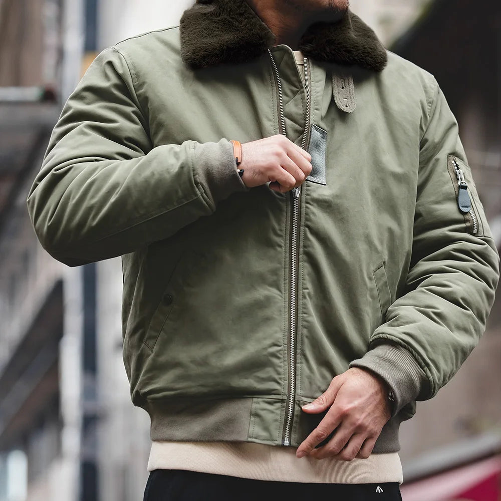 Aviator Bomber Jacket – Faux Fur Collar & Utility Pocket