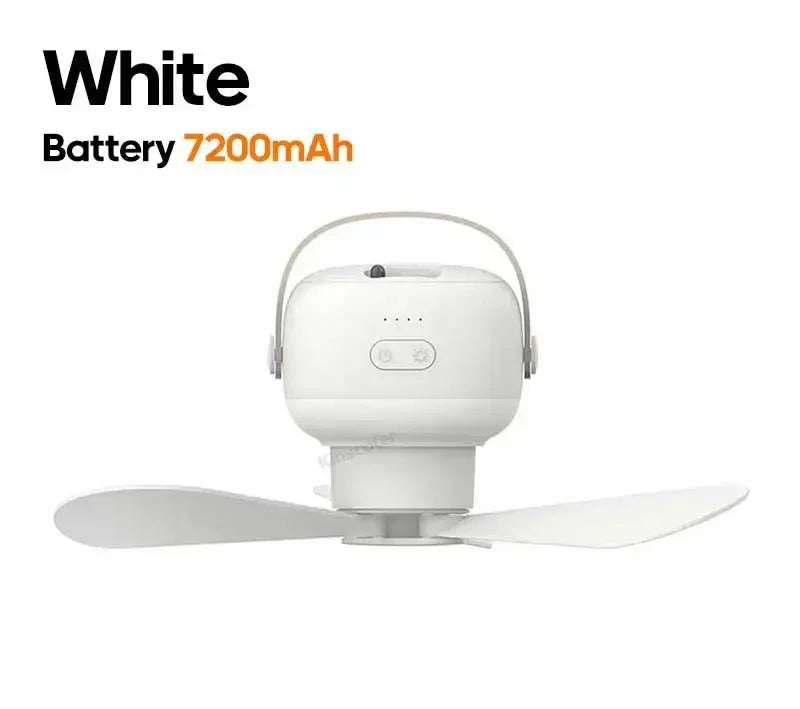 Cordless Ceiling Fan with LED Light and Remote – 7200mAh Rechargeable Hanging Fan for Camping, Tents, Outdoor & Bedroom Use