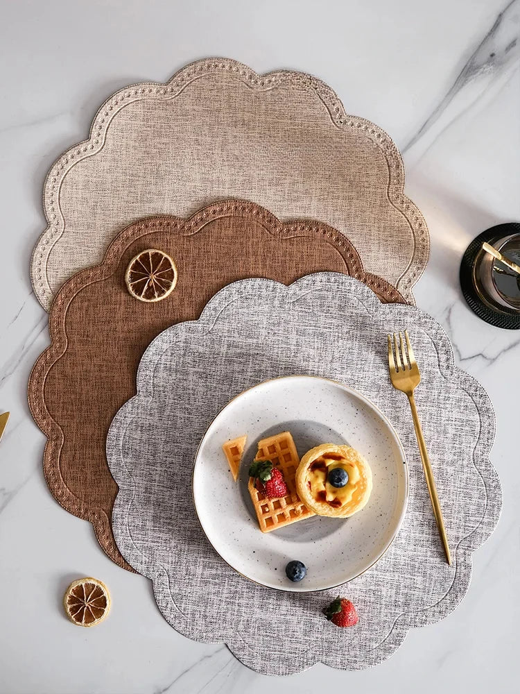 Curved Edge Textured Placemats – Set of 4 or 6 Piece Wipeable Heat-Resistant Table Mats for Dining & Kitchen Decor