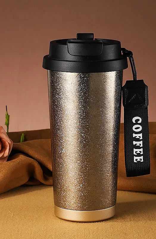 Titanium Travel Coffee Mug with Leak-Proof Lid & Carry Strap – 500ml Insulated Tumbler for Hot & Cold Drinks