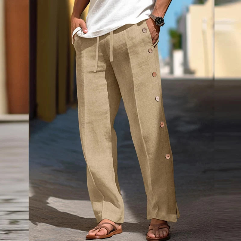 Casual Wide-Leg Pants with Side Buttons
