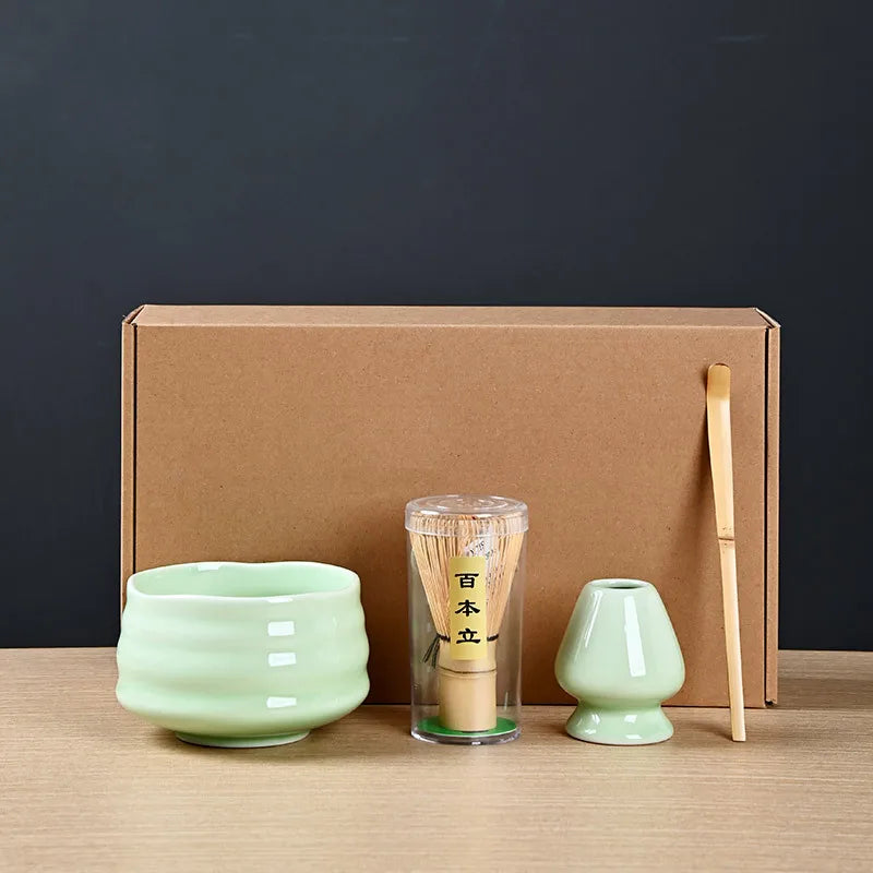4 Piece Matcha Tea Set with Ceramic Bowl & Accessories – Japanese Matcha Making Kit in Various Colours