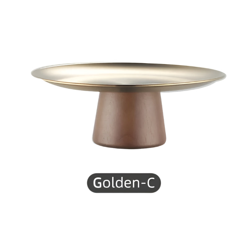 Stainless Steel Cake Stand with Wooden Base – Gold & Silver Display Riser for Dessert Tables, Weddings & Parties