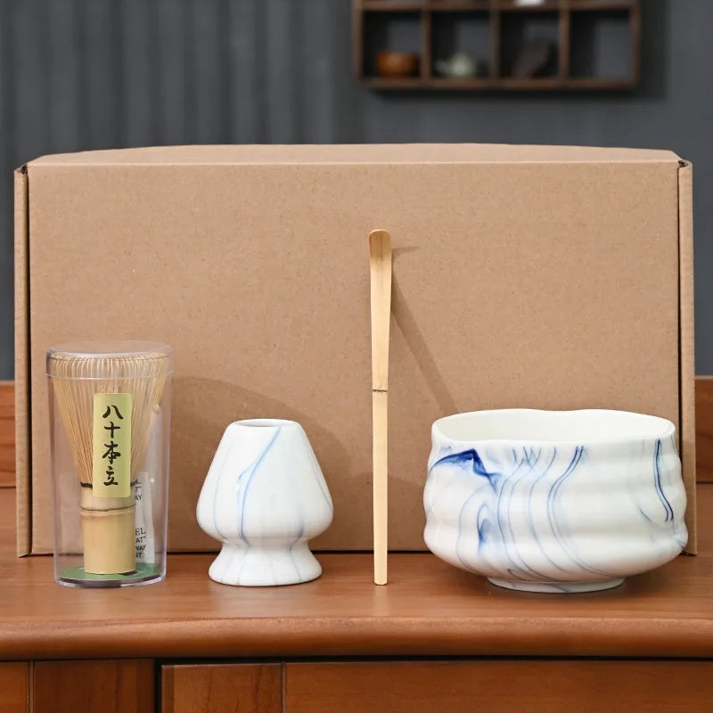 4 Piece Matcha Tea Set with Ceramic Bowl & Accessories – Japanese Matcha Making Kit in Various Colours