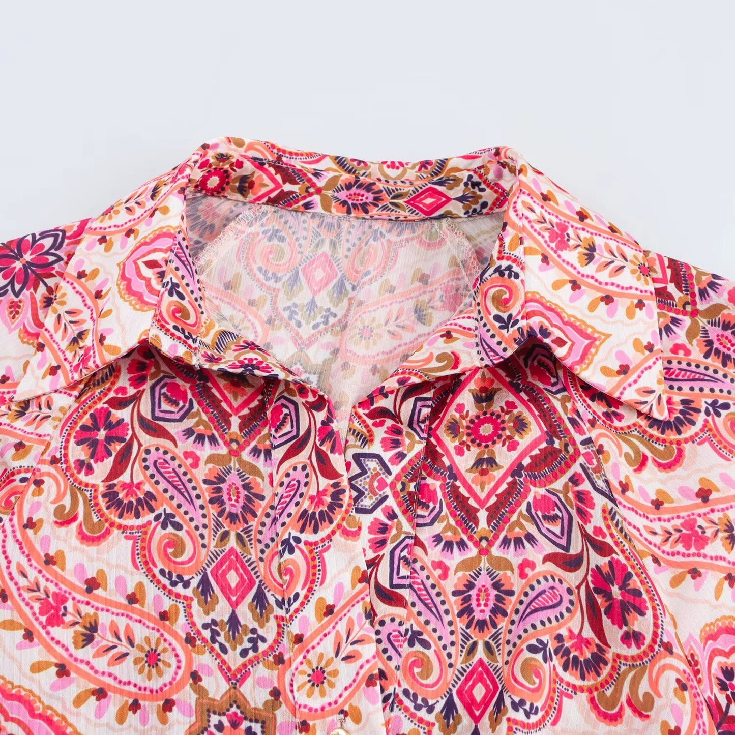 Maya Paisley Print Long Sleeve Maxi Shirt Dress – Chic Bohemian Day Dress