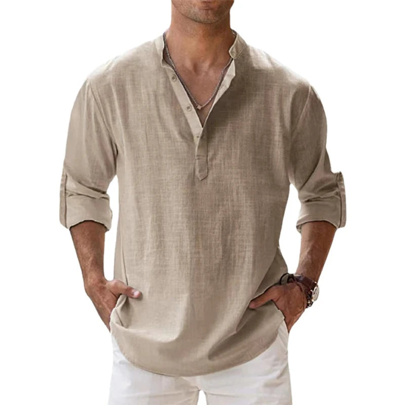Men's Casual Long Sleeve Linen Shirt