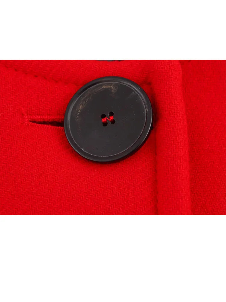 Velmira Oversized Red Maxi Coat – Single Button Statement Outerwear with Pockets