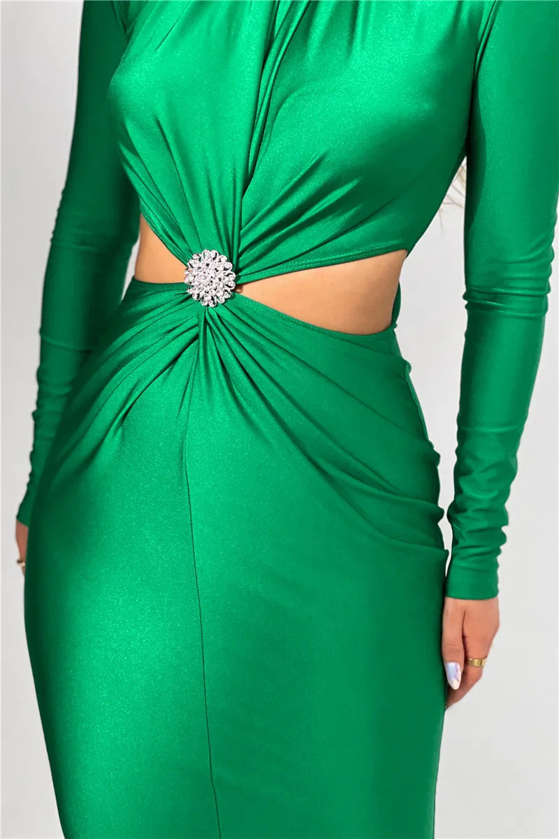 Serena Embellished Cut-Out Turtleneck Bodycon Midi Dress