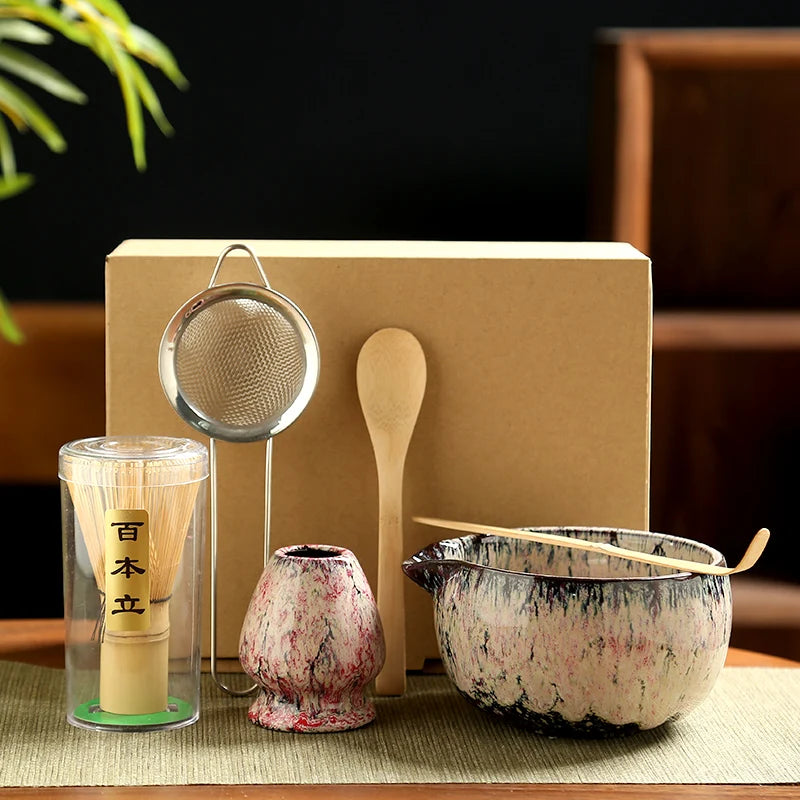 Traditional Matcha Tool Set – 6-Piece Japanese Style Kit with Ceramic Bowl, Bamboo Whisk & Sifter