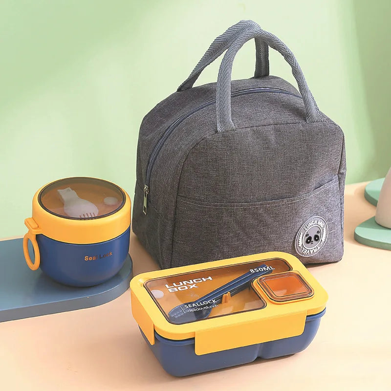 Insulated Lunch Box Set with Bag – 3 Piece Portable Food Container & Cutlery