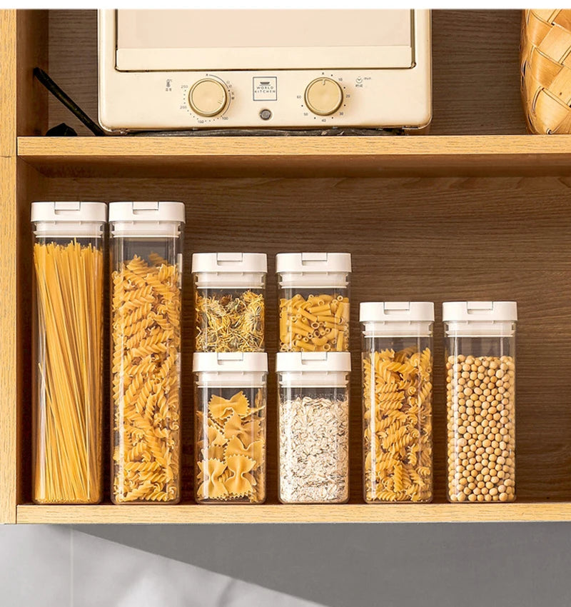 Airtight Food Storage Container – Clear Plastic Kitchen Container with White Lid for Pasta, Cereal, Rice, Snacks & Pantry Organisation