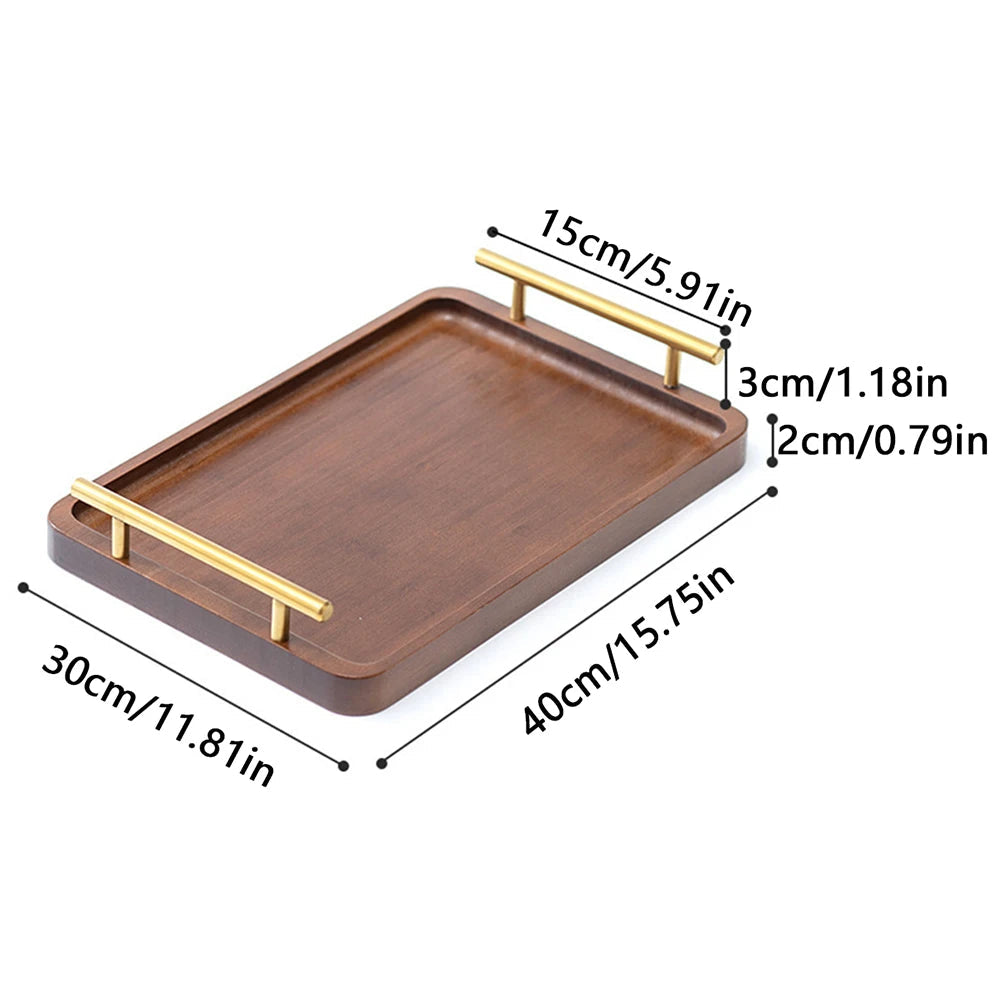 Wooden Serving Tray with Raised Edges – Rectangular Decorative Tea & Food Tray for Kitchen or Living Room