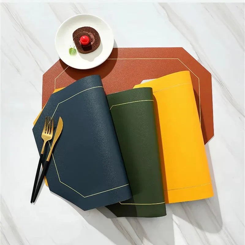 Modern Leather Octagon Placemats – 1/2/4/6 Set Of Reversible Easy-Clean Dining Table Mats in Multi Colours