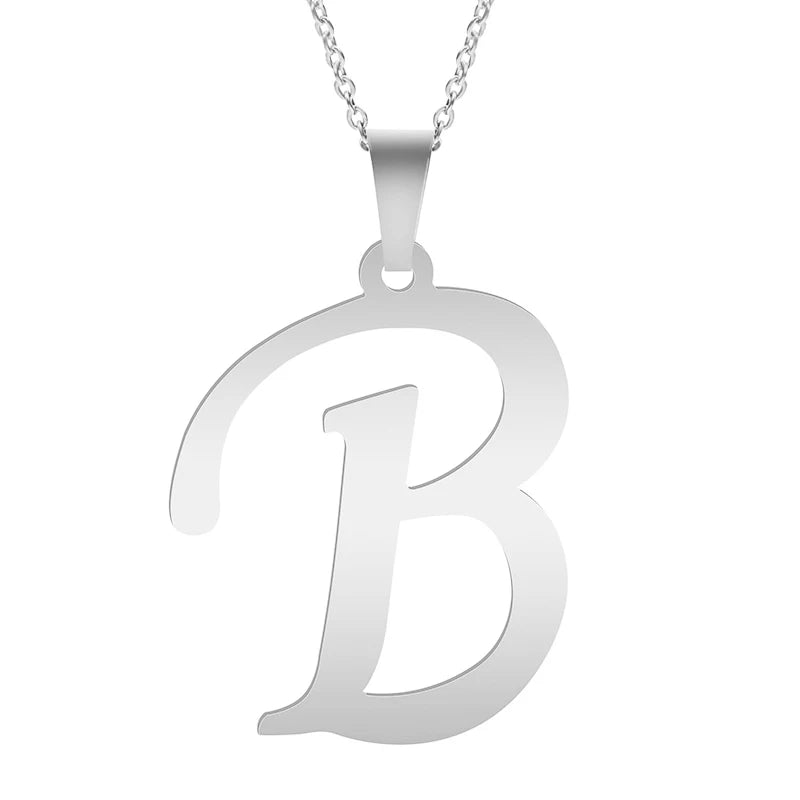 Stainless Steel Initial Necklace – Alphabet Letter Pendant Chain for Women and Men