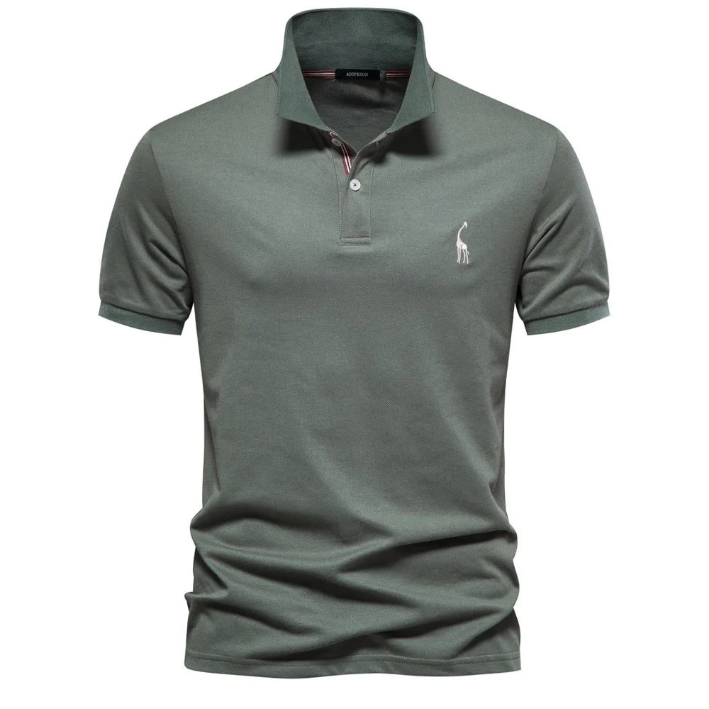 Men’s Cotton Blend Polo Shirt – Short Sleeve Casual Fit T-Shirt with Embroidered Logo and Button Collar