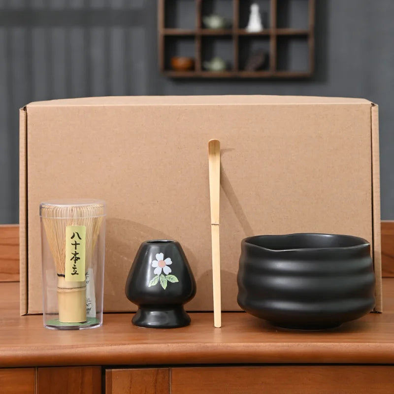 4 Piece Matcha Tea Set with Ceramic Bowl & Accessories – Japanese Matcha Making Kit in Various Colours