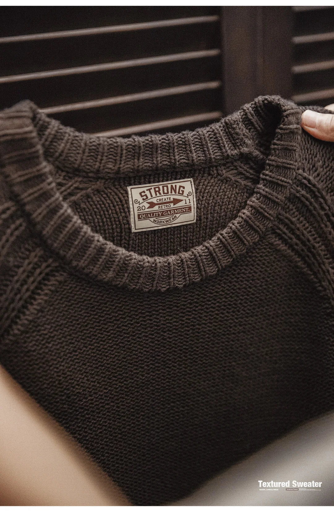 Men’s Heavyweight Knit Sweater – Premium Textured Jumper Pullover in Deep Brown