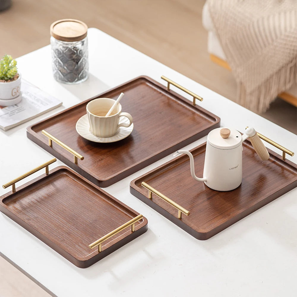 Wooden Serving Tray with Raised Edges – Rectangular Decorative Tea & Food Tray for Kitchen or Living Room
