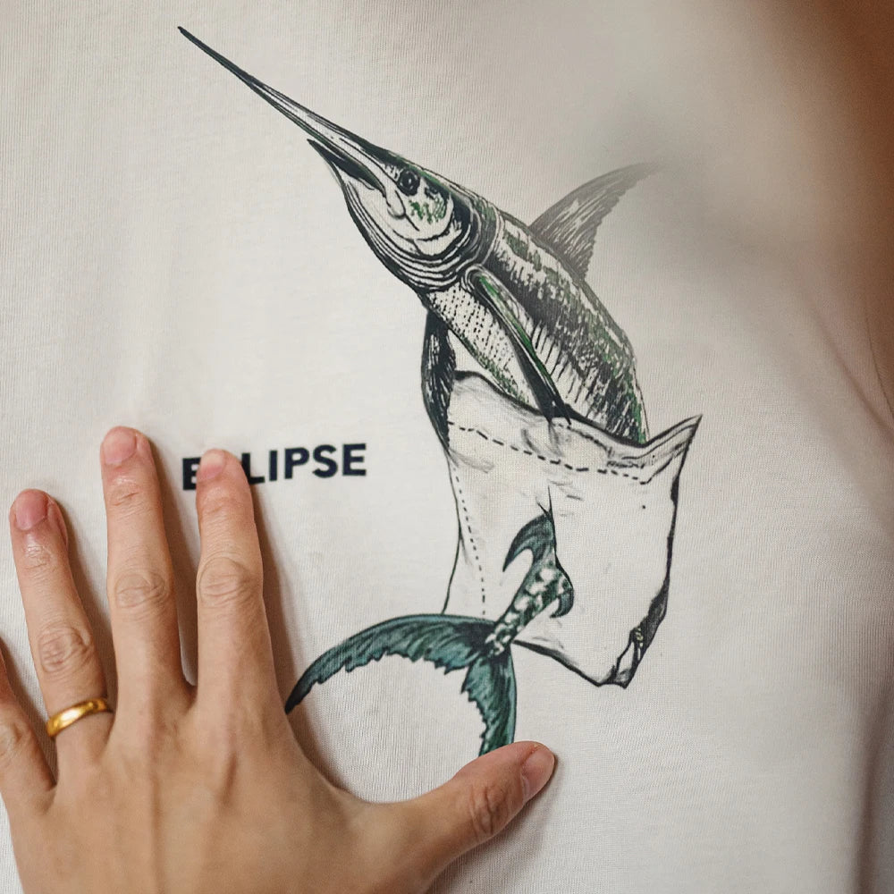 Marlin Men’s Graphic T-Shirt – Oversized Crew Neck Heavyweight 100% Cotton Tee with Fish Print