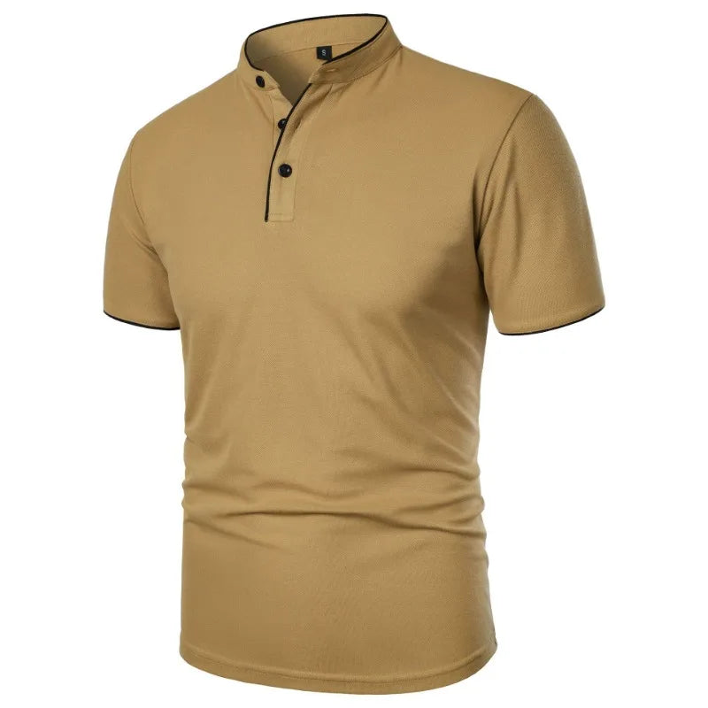 Men’s Mandarin Collar Polo Shirt – Short Sleeve Casual Buttoned Tee in 9 Colours for Everyday Comfort