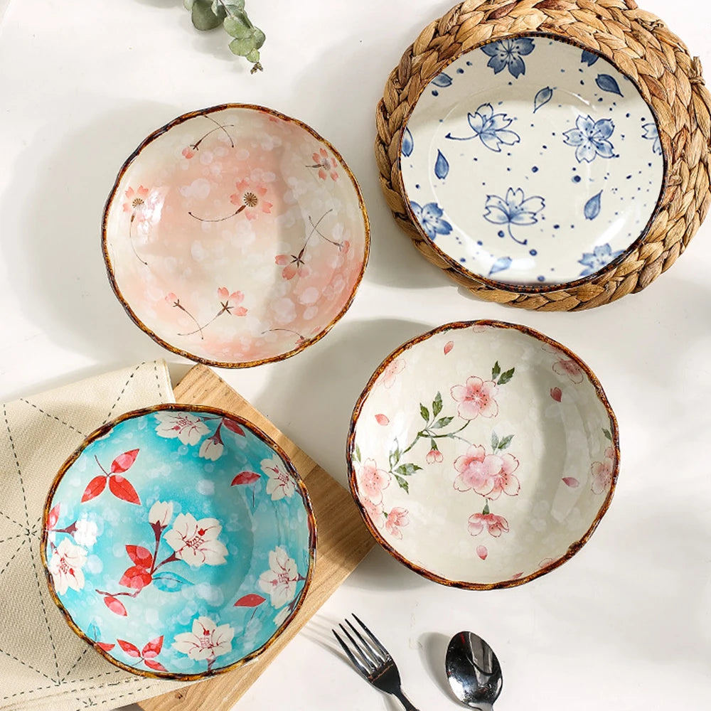 Kirei Floral Ceramic Bowl – Decorative Serving & Dining Bowls for Meals, Salads, and Desserts