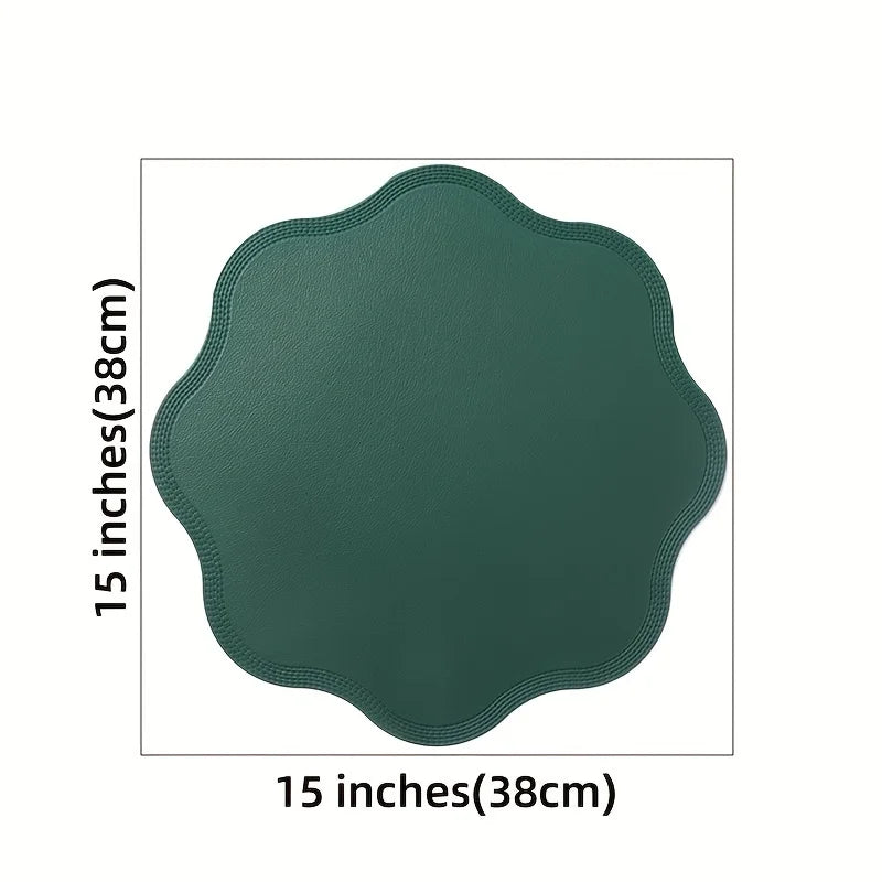 Flower Shaped Embossed Faux Leather Placemats – 38cm Round Dining Table Mats in 1pc, 4pcs or 6pcs Sets
