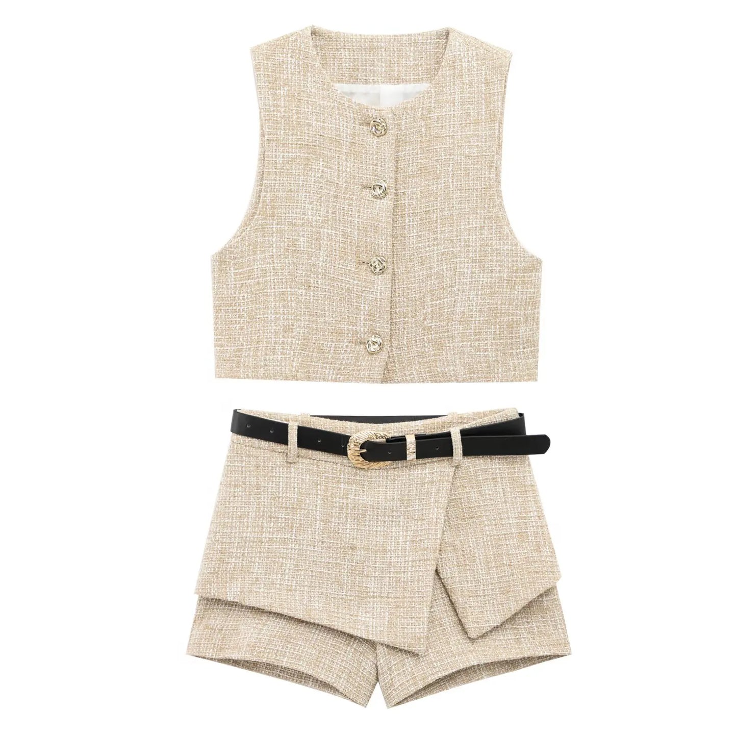 Lunara Tweed Skort Co-Ord Set – Elegant Cream or Black Two-Piece Outfit for Daytime Events & Occasionwear