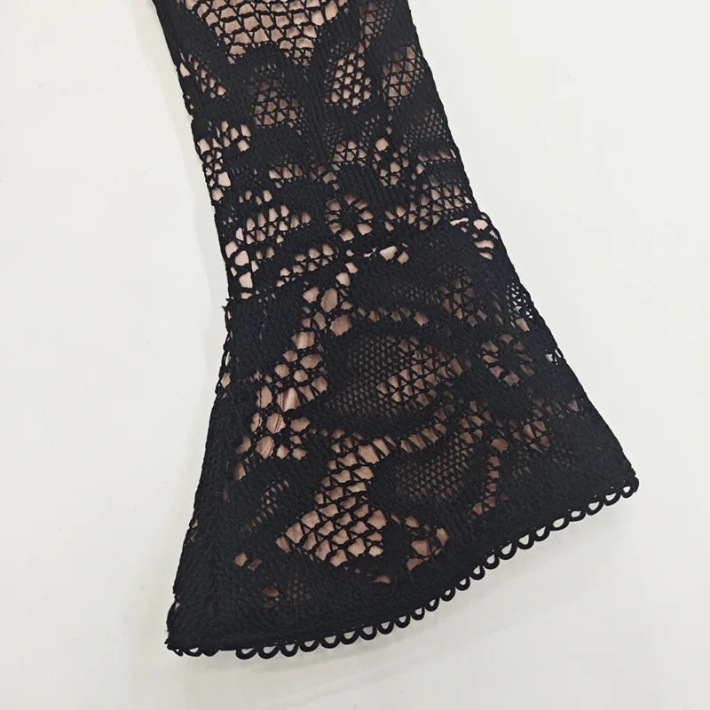 Marcellina Lace Mini Dress – Long Sleeve Keyhole Cut-Out Cocktail Dress in Ivory or Black