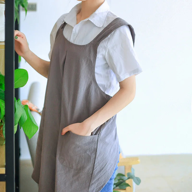 Cross Back Apron for Women – Japanese Style Pinafore Apron with Pockets for Cooking, Gardening & Crafts