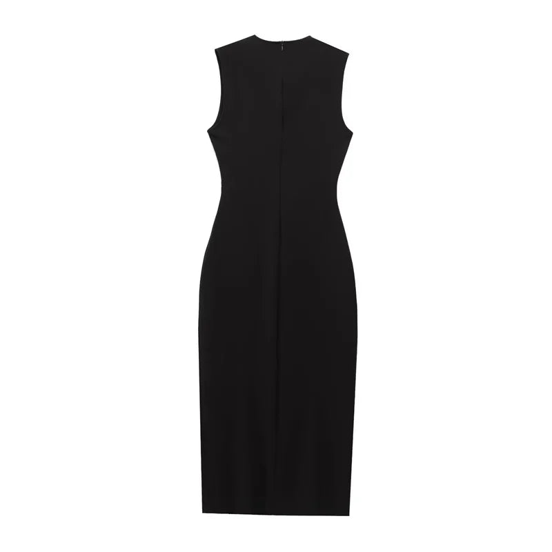 Marisse Belted Button Front Midi Dress – Sleeveless Smart Casual Dress in Black, Brown & Red Wine