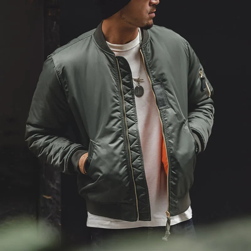 Classic Bomber Jacket – Utility Flight Jacket with Zipper And Orange Lining