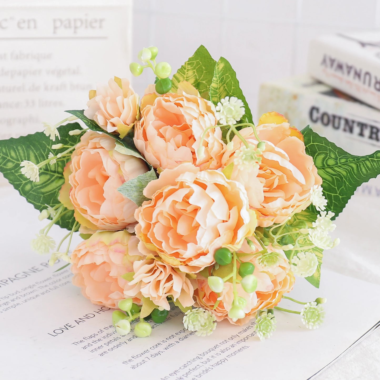 Blush Rose & Hydrangea Flower Bouquet – Pink Faux Floral Centrepiece for Home Decor