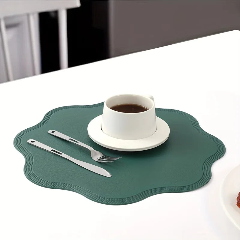 Flower Shaped Embossed Faux Leather Placemats – 38cm Round Dining Table Mats in 1pc, 4pcs or 6pcs Sets