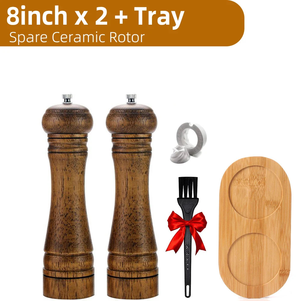 Wooden Pepper Grinder Set – 5/8/10 Inch Manual Mill with Ceramic Rotor