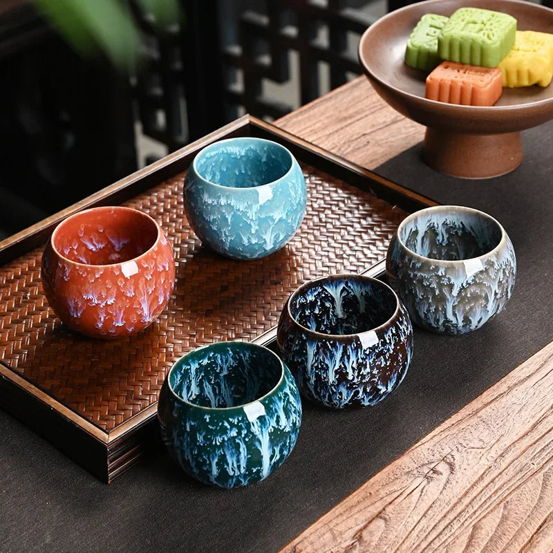 Traditional Ceramic Tea Cup Gift Set – 5 Assorted Glazed Cups in Decorative Gift Box