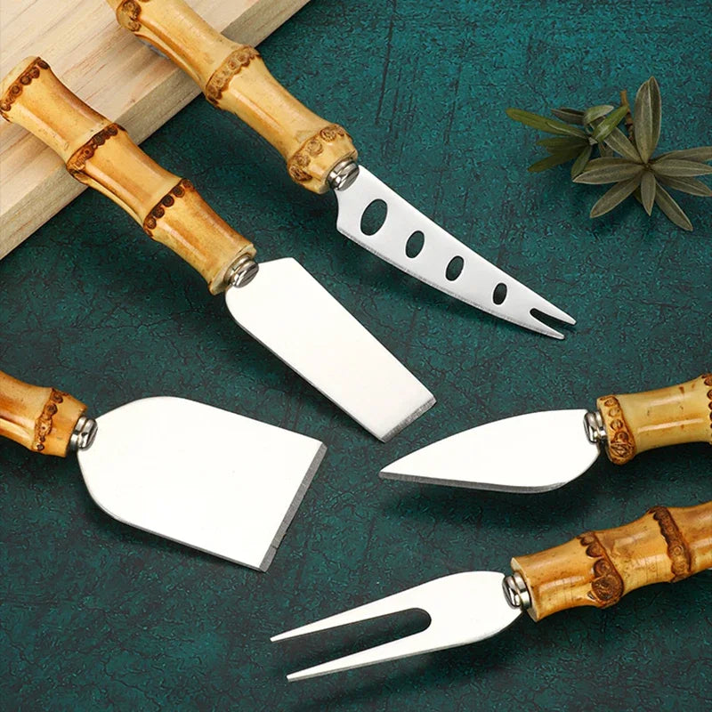 Bamboo Handle Cheese Knife Set – 6-Piece Stainless Steel Cheese Tools for Serving & Cutting