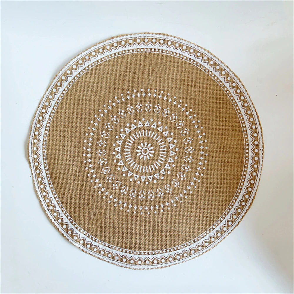 Boho Jute Round Placemats with Tassels – 38cm Natural Woven Table Mats for Rustic Dining & Home Decor