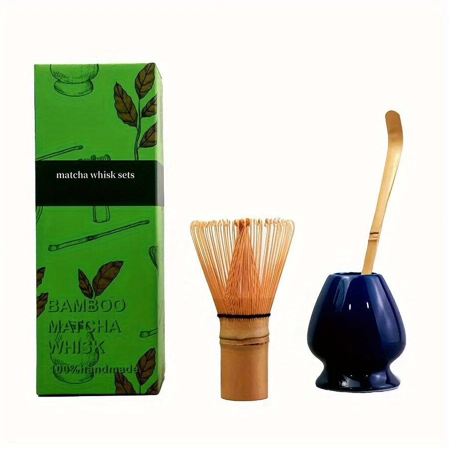 Bamboo Matcha Whisk & Scoop Set – 3-Piece Japanese Tea-Making Kit with Ceramic Holder