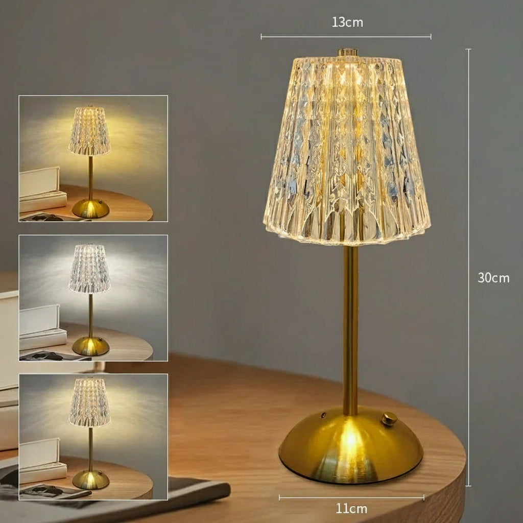 Aurora Crystal Touch LED Table Lamp – Gold Dimmable Bedside & Dining Lamp with 3 Light Settings