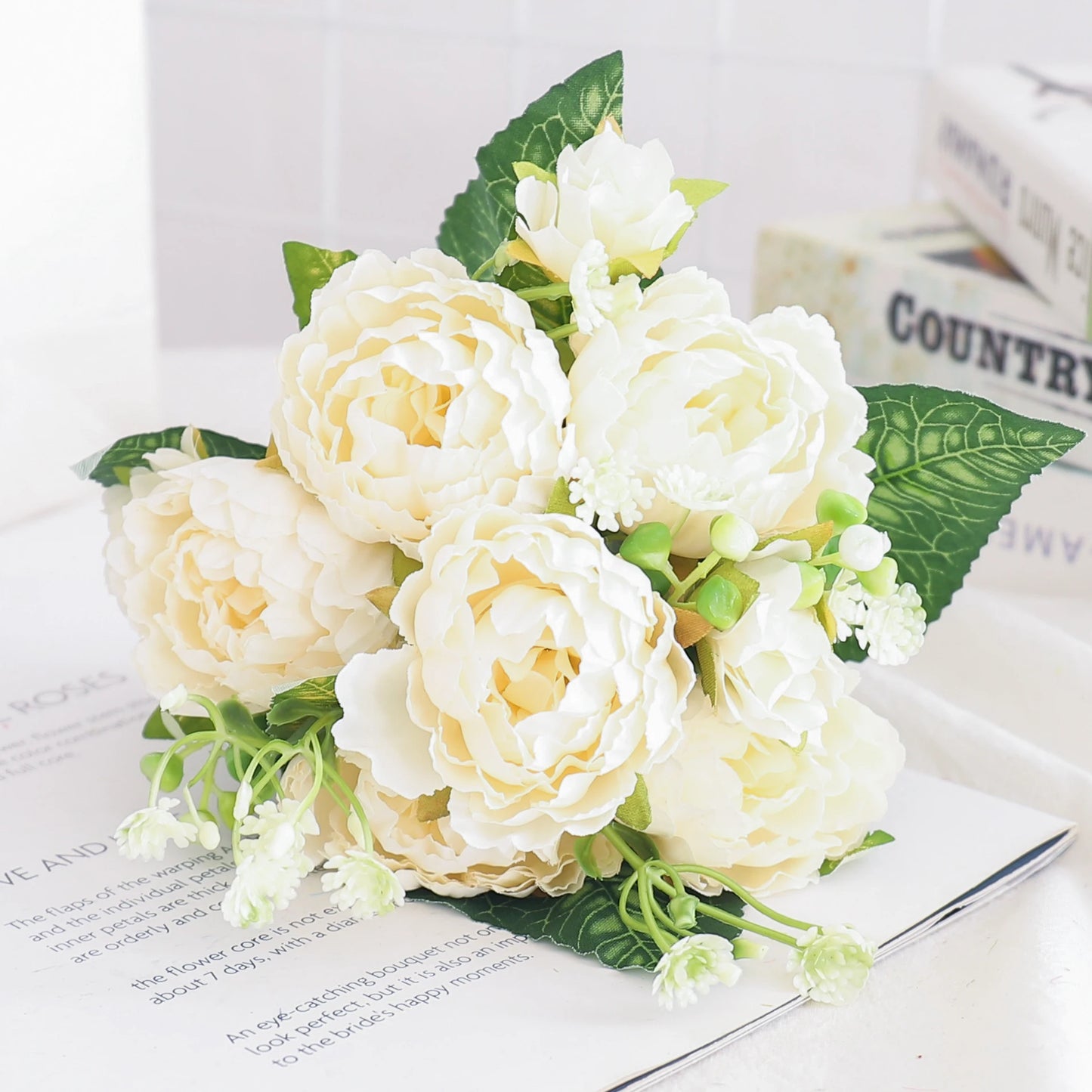 Blush Rose & Hydrangea Flower Bouquet – Pink Faux Floral Centrepiece for Home Decor