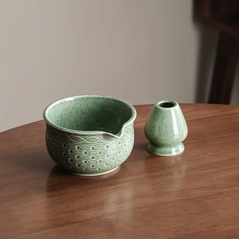 Green Matcha Tea Set with Ceramic Whisk Bowl & Accessories – 2/5/6 Piece Traditional Japanese Style Matcha Making Kit