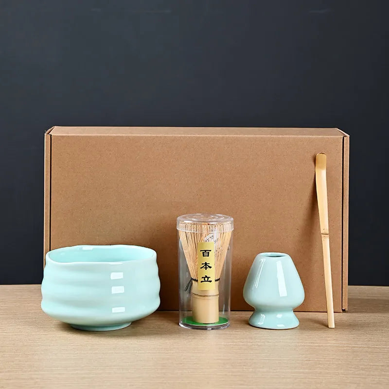 4 Piece Matcha Tea Set with Ceramic Bowl & Accessories – Japanese Matcha Making Kit in Various Colours