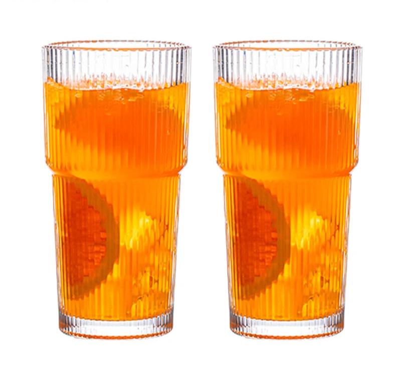 Ribbed Glass Tumbler with Straw & Lid – Large Iced Coffee Cup or for Cold Drinks