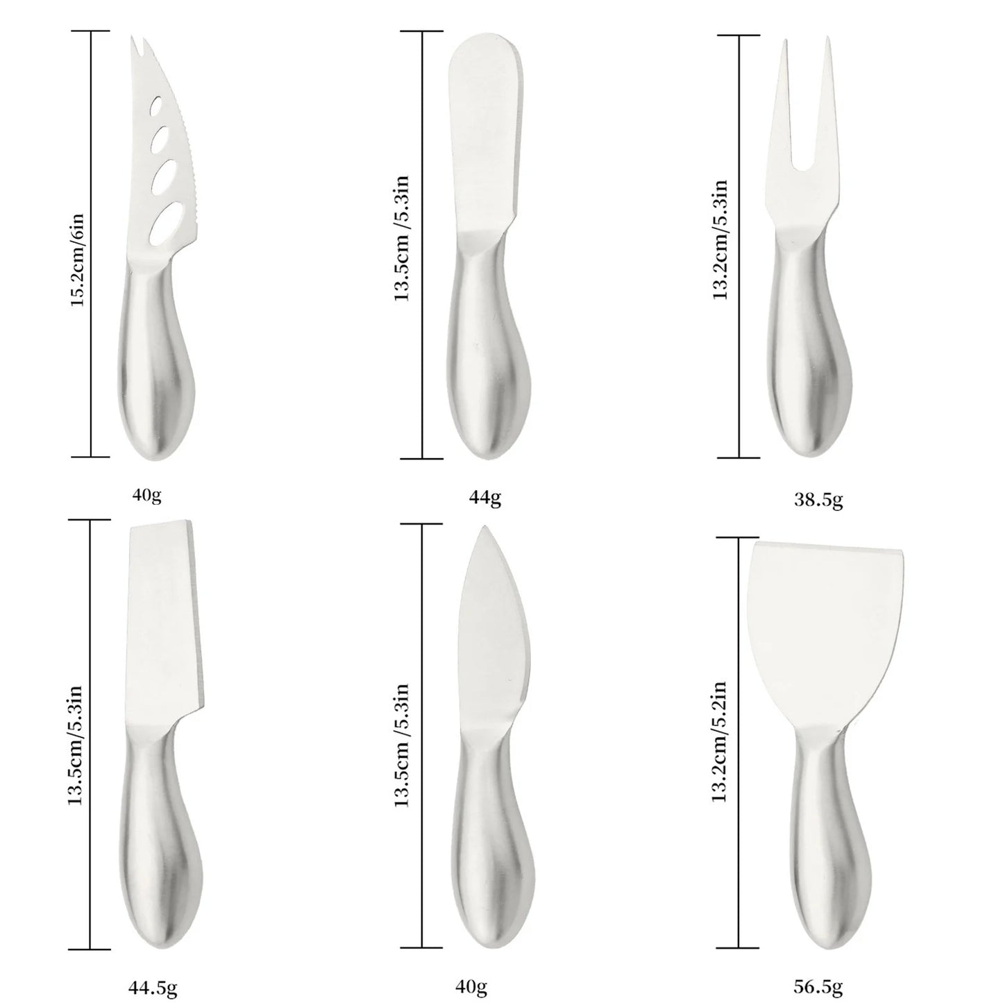 Cheese Knife Set – 6-Piece Stainless Steel Cheese Cutters for Soft & Hard Cheeses - In Various Colours