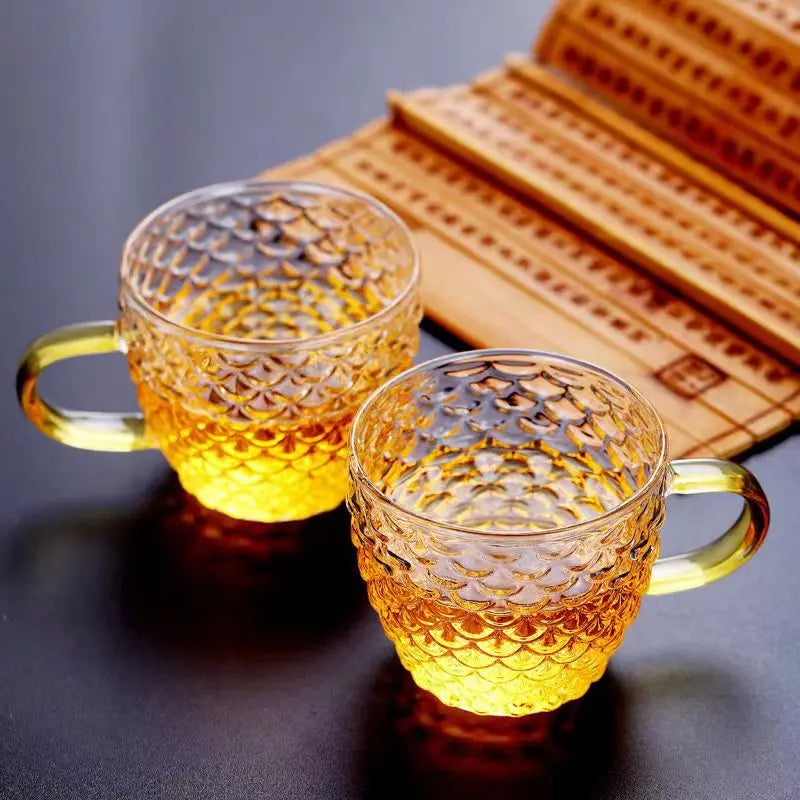 Ripple Glass Cup Set with Gold Handle – Elegant 1, 2 & 6 Piece Tea and Coffee Glassware