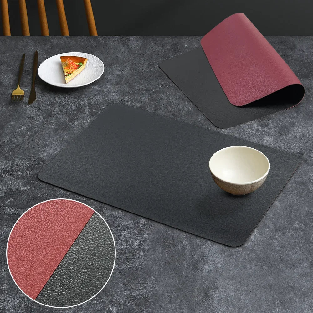 Double-Sided Faux Leather Placemats Set – Waterproof, Heat-Resistant Table Mats for Dining, Kitchen & Outdoor Use